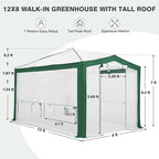 EAGLE PEAK 12x8 Portable Walk in Greenhouse with Polyester Reinforced Corners, Instant Pop up Indoor Outdoor Gardening Green House, Roll Up Zipper Doors Mesh Windows & Winter Support Pole, Green/White