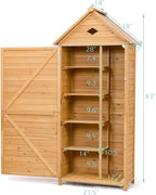Goplus Outdoor Storage Shed, Lockable Fir Wood Garden Tool Storage Cabinet with Galvanized Sheet Roof for Garden, Yard, Natural Color