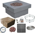 AMS Fireplace | Modeno Branford Package | Light Gray Natural Gas Fire Pit Table for Outside Patio Bundle with Wind Guard & SS Burner Lid | Free Ice Bucket & Rubber Mat