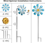 Flower Outdoor Metal Wind Spinner, Single-Layer Kinetic Garden Art with Vibrant Blue Finish - Weatherproof Wind Sculpture for Lawn, Patio, Yard Decor - 10''W x 36''H