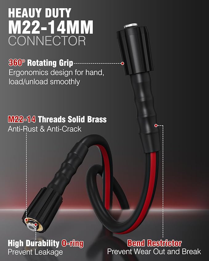 Flexible Pressure Washer Hose 100 FT, 3600 PSI Kink Resistant Power Washer Hose Replacement, 1/4" electric Washer Hose Extension With M22 x 3/8" Quick Connector