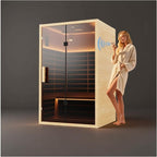 Low EMF Far Infrared Sauna for 2 Person, Canadian Hemlock Wood Sauna Room with Tempered Glass Door, WiFi Control, 110V, 10 Infrared Heaters, 2200W, Reading & 7-Color Starry Light, Oxygen Bar, Speaker