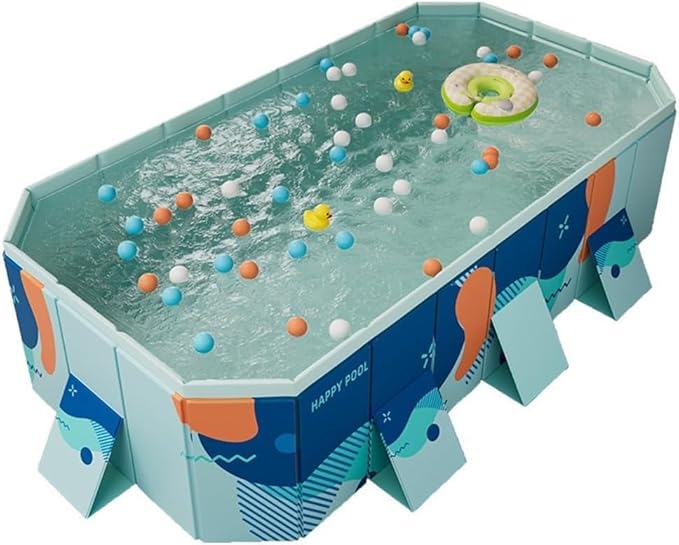 Premium 9.8ft Rectangular Above Ground Pool - Foldable Outdoor Swimming Pool for Backyard, Garden Parties, Kids Fun, and Pet Dog Swimming