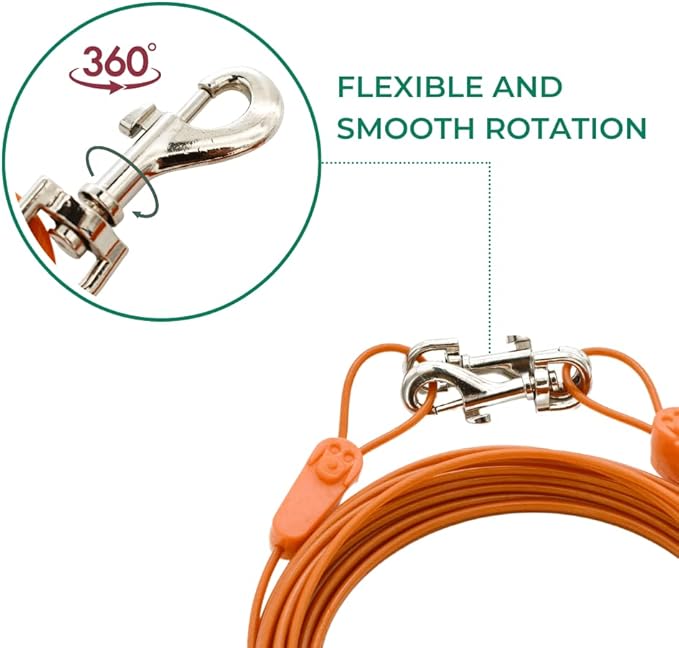 IntelliLeash 20FT Tie-Out Cables for Dogs - Strong, Safe, and Durable Dog Tie-Outs for Small Dogs up to 35 Pounds - Weather and Wear Resistant Galvanized Aircraft Cable for Outside Use