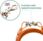 IntelliLeash 25FT Tie-Out Cables for Dogs - Strong, Safe, and Durable Dog Tie-Outs for Every Breed up to 125 Pounds - Weather and Wear Resistant Galvanized Aircraft Cable for Outside Use