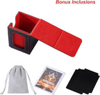 AFIING MTG Deck Box for Commander Display,Card Deck Box Fits 100 Double Sleeved Cards, Magic Commander TCG Card Storage Box with 2 Dividers,Drawstring Bag and 1 Toploader(Black/Red)