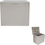 Suncast 22-Gal. Waterproof Resin Small Outdoor Patio Deck Box with Reeded Design, Modern Outdoor Patio Bench/Storage Box for Cushions, Garden Tools, and More, French Gray