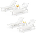 Outdoor Chaise Lounge Chairs with Table, 6-Piece, 26.8” Super Wide Lounge Chair Outdoor, HDPS Pool Chairs with 5 Positions, Patio Lounge Chair with Wheels for Pool,Lawn,Backyard, White