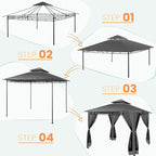 COBIZI Gazebo 10x10 Heavy Duty Gazebos with Improved Nettings Outdoor Gazebo Double Roof Patio Gazebos with Metal Steel Frame Outdoor Canopy for Patio, Deck, Backyard(Black)