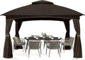 MASTERCANOPY Outdoor Patio Gazebo for Garden with Upgrade Steel Frame and Netting Walls (10x12,Brown)
