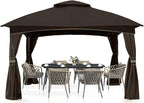 MASTERCANOPY Outdoor Patio Gazebo for Garden with Upgrade Steel Frame and Netting Walls (10x12,Brown)