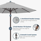 9FT Patio Umbrella Outdoor Table Umbrella w/Push Button Tilt and Crank, 8 Sturdy Ribs, UV Resistant Waterproof Market Umbrella for Pool, Deck, Backyard, Garden, Light Gray