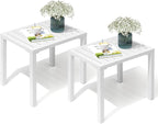 Crestlive Products Outdoor Side Table Set of 2, Aluminum Rectangular Side/End Table, Small Patio Coffee Bistro Table for Outdoor Indoor (White)