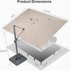 PURPLE LEAF 9' X 11.5' Rectangle Patio Umbrella Outdoor Large Aluminum Cantilever Umbrella with 3-Year Fade Resistance Recycled Fabric and 360-degree Rotation for Deck Pool Garden, Sand Dune