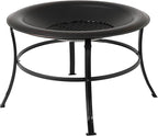 Fire Sense 62237 Fire Pit Tokia Steel Wood Burning Lightweight Portable Outdoor Firepit Rounded Lip & Curved Legs Included Wood Grate & Screen Lift Tool - 30" Round - Black