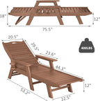 nalone Chaise Lounge Set of 2 Outdoor with 5-Position Adjustable Backrest, HDPE Lounge Chair for Outside Supports Up to 400 LBS, Pool Lounge Chairs for Patio Poolside Deck Beach Backyard (Teak)