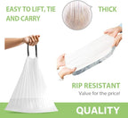 6 Gallon 120pcs Strong Drawstring Trash Bags Garbage Bags by Teivio, Bathroom Trash Can Bin Liners, Plastic Bags for home office kitchen, White