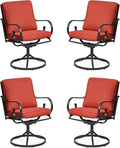 MELLCOM Patio Swivel Chairs Set of 4, Heavy Duty Outdoor Dining Chairs with Thickened Cushions, Metal Patio Chairs Gentle Rocker for Outside, Backyard, Red