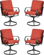 MELLCOM Patio Swivel Chairs Set of 4, Heavy Duty Outdoor Dining Chairs with Thickened Cushions, Metal Patio Chairs Gentle Rocker for Outside, Backyard, Red
