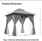 Outdoor Patio Gazebo 8FT, Heavy Duty Party Tent & Shelter with 2-Tier Roof and Expansion Bolts, Mosquito Nettings and Privacy Screens for Backyard, Garden, Poolside, Gray