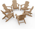 Folding Adirondack Chair Wood Texture 6 Pack, HDPE All-Weather Fire Pit Chairs, Plastic Adirondack Chairs with 2 Cup Holder, Outdoor Lawn Chair for Patio Garden (Teak)