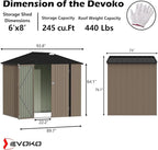 Devoko Outdoor Storage Shed 8 x 6 FT Lockable Metal Garden Shed Steel Anti-Corrosion Storage House with Single Lockable Door for Backyard Outdoor Patio (Brown)