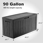 Vixzen 90 Gallon Resin Deck Box, Lockable Outdoor Storage Box for Patio Cushions Storage Furniture,Garden Tools, Pool Supplies, Weatherproof and UV Resistant,Black