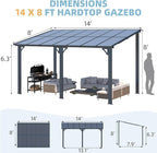 AECOJOY 14' x 8' Gazebo Outdoor Pergola for Patio, Hard Top Lean to 8x14 Gazebo Shelter Pergolas and Gazebos Clearance with Patio Roof, Large Wall-Mounted Heavy Duty Awnings for Patio, Decks, Backyard
