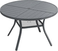 DIFY 40.6" Round Outdoor Patio Dining Table for 4, All-Weather Metal Steel Slatted Patio Table with 1.57" Adjustable Umbrella Hole, for Lawn Garden Porch Backyard, Grey
