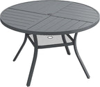 DIFY 40.6" Round Outdoor Patio Dining Table for 4, All-Weather Metal Steel Slatted Patio Table with 1.57" Adjustable Umbrella Hole, for Lawn Garden Porch Backyard, Grey