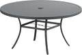 DIFY 60" Round Outdoor Patio Dining Table for 8-10, Metal Patio Table with 1.57" Adjustable Umbrella Hole, All-Weather Dining Furniture Table for Backyard Lawn Garden, Grey