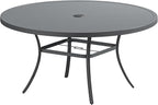 DIFY 60" Round Outdoor Patio Dining Table for 8-10, Metal Patio Table with 1.57" Adjustable Umbrella Hole, All-Weather Dining Furniture Table for Backyard Lawn Garden, Grey