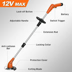 GardenJoy Weed Wacker Battery Operated: 12V Cordless Grass Trimmer with 2.0Ah Battery, Fast Charger and 3 Types Cutting Blade, Portable Electric Lawn Trimmer for Garden Yard Weeding Work
