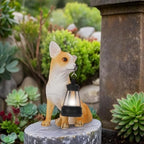 Chihuahua Garden Statues with Solar Lantern, Outdoor Figurine Resin Sculpture Hanging Solar Power Lights for Decoration Yard Patio Balcony Lawn Ornament Art Decor, Unique Gift for Grandma Wowen Mom
