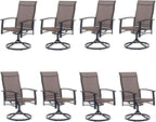 Patio Swivel Chairs Set of 8, Outdoor Swivel Chairs with Armrest, High Back Patio Chair with Metal Frame, All-Weather Outdoor Dining Chair for Deck, Porch and Lawn, Mocha