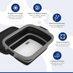 2-Pack XL Collapsible BBQ Prep Tub with Built-In Cutting Board, Lid & Strainer – Marinate, Drain & Prep – Large Food-Safe Container – Perfect for Grilling, Smoking & Outdoor Cooking (Black)