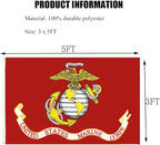 Marine Corps USMC Flag Double Sided 3x5 Outdoor Heavy Duty US Military Army Flags Long Lasting with 2 Brass Grommets
