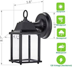 LIT-PaTH Outdoor LED Wall Lantern, Wall Sconce as Porch Lighting Fixture, 5000K Daylight White, 9.5W 800 Lumen, Aluminum Housing Plus Glass, Black Finish, 2-Pack