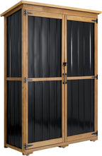 Outdoor Storage Cabinet Waterproof with Shelves, Outdoor Storage Shed Garage Cabinet Weatherproof, Wood & Metal Outside Patio Backyard Garden Pool Storage Tool Organizer