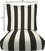 RSH DECOR: Deep Seating Cushion with Pillow Back | 25” x 25” Seat | Water and Fade-Resistant Spun Fabric | Outdoor Chair Cushion Set for Patio Furniture | Black & White Stripe