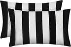 RSH Décor: Set of 2 Lumbar Throw Pillows | Indoor/Outdoor All Weather Polyester Fabric | Decorative Accent Cushions for Patio Furniture | Reversible | 26” x 16" | Black & White Stripe