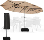 Sundale Outdoor 15ft Large Patio Umbrella with Base Included and Umbrella Cover, Outdoor Double-Sided Umbrella