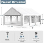 GREEN PARTY 16x20FT Party Tent Heavy Duty, Large Wedding Event Shelters with 3 Carry Bags & Removable Sidewalls, Outdoor Canopy Gazebo Commercial Tent for Carport Camping Garden Patio