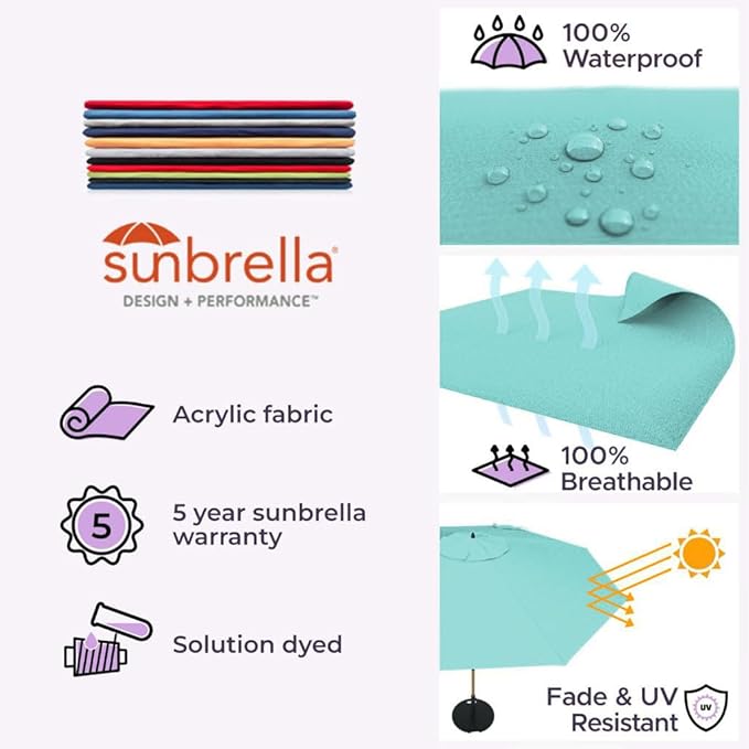 Midtown Umbrellas The Swilt 8 Feet Patio Umbrella in Sunbrella Aruba Acrylic Fabric - Fiberglass Ribs, Auto-Tilt Aluminum Frame For Backyard, Deck, Garden, Pool - White Pole
