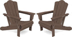 KINGYES Folding Adirondack Chair Set of 2, HDPE All-Weather Folding Adirondack Chair, Brown