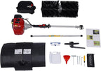 Handheld Sweeper 52CC 2 Stroke Gasoline Power Sweeper Outdoor Sweeping Broom 2.3HP Walk Behind Sweeper Cleaner 23.5'' Turf Lawns Driveway Grass Sweeping Cleaning Tool