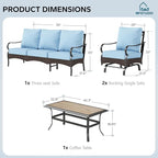 MFSTUDIO 4 Pieces Outdoor Patio Furniture Set, Metal Outdoor Conversation Set, Rattan Wicker Patio Sectional Sofa Set with 2 x Rocking Single Sofa, 3-Seat Sofa, 1 x Coffee Table, Blue