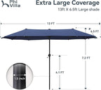 PHI VILLA 13ft Outdoor Market Umbrella Double-Sided Twin Large Patio Umbrella with Crank, Navy Blue