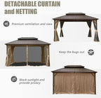 Domi 10'x12' Hardtop Gazebo Canopy,Outdoor Metal Gazebo with Galvanized Steel Double Roof,Curtain and Netting,Permanent Pavilion for Patio Deck,Backyard