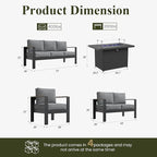 LayinSun 5 Piece Aluminum Outdoor Furniture Set with Fire Pit Table, Outside Patio Deep Seating Conversation Set with Upgraded Washable Thick Cushion